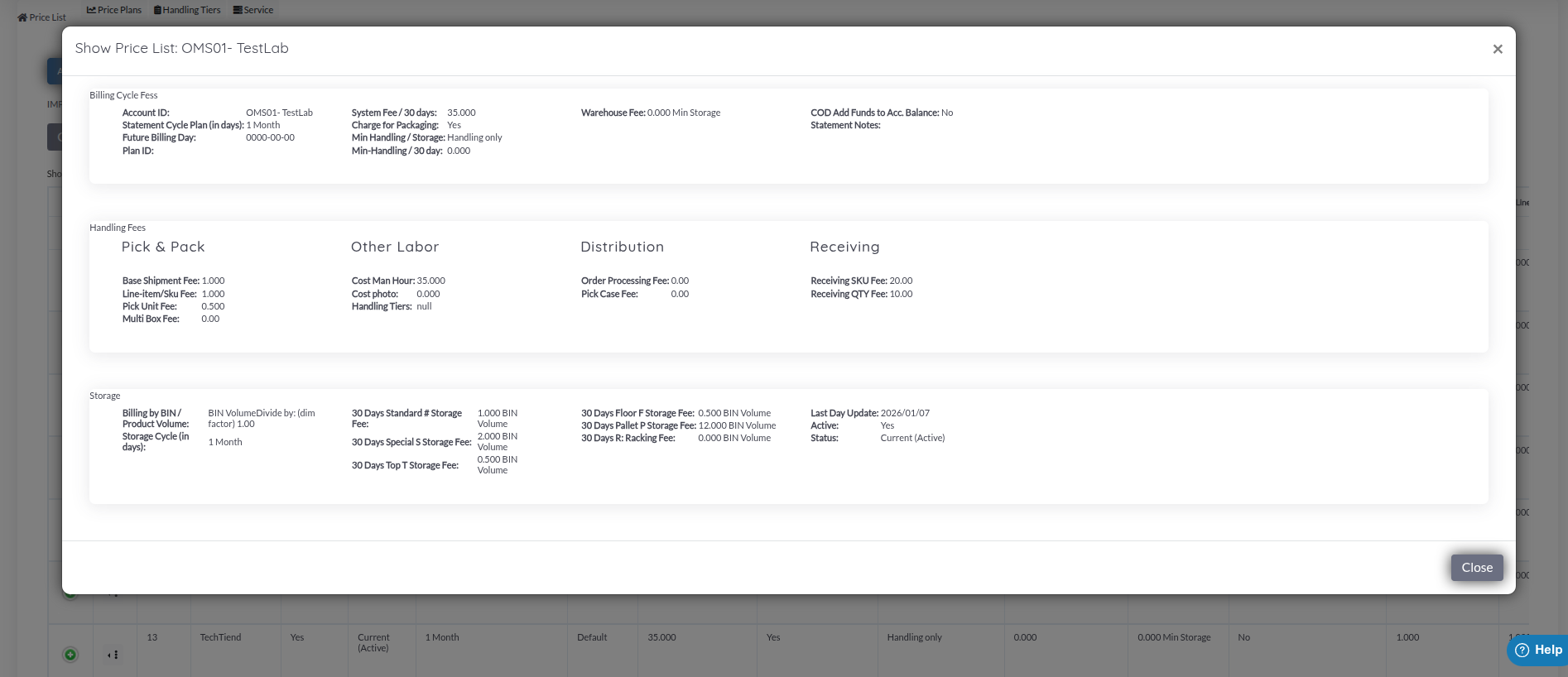 View Price List Details