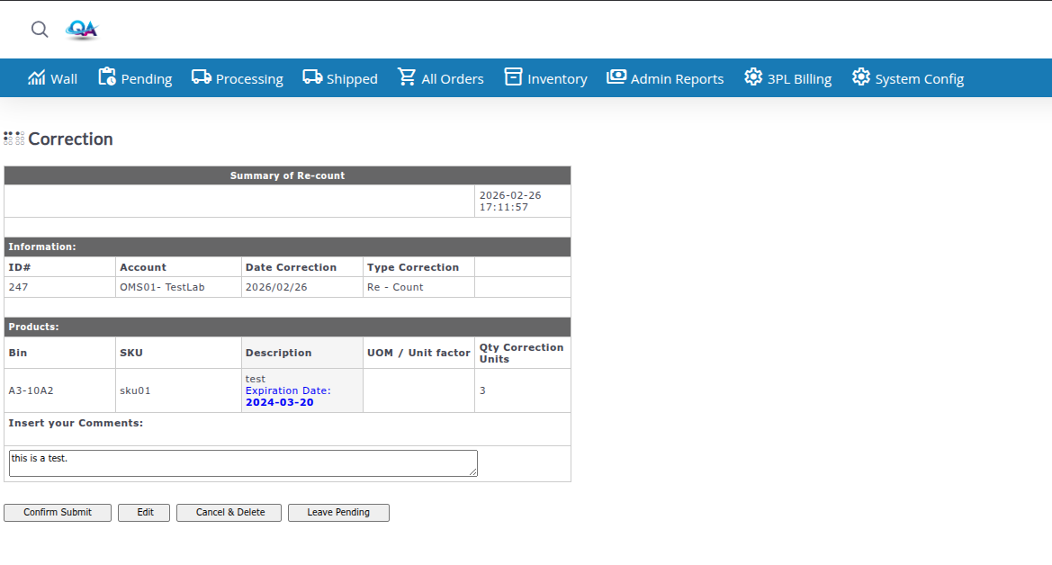 Review and confirm a Correction