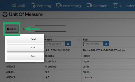 Export Unit Of Measure