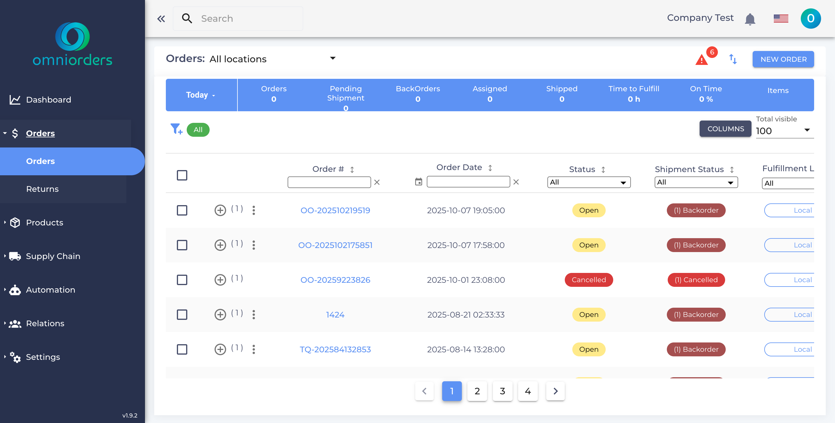 Orders Overview Page