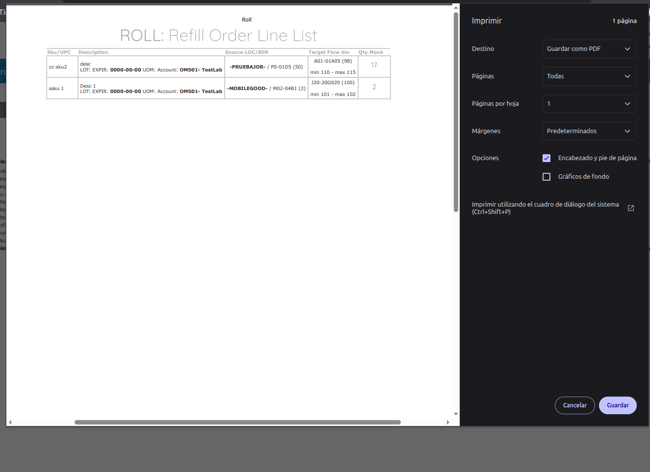 Print Flow Bins Roll
