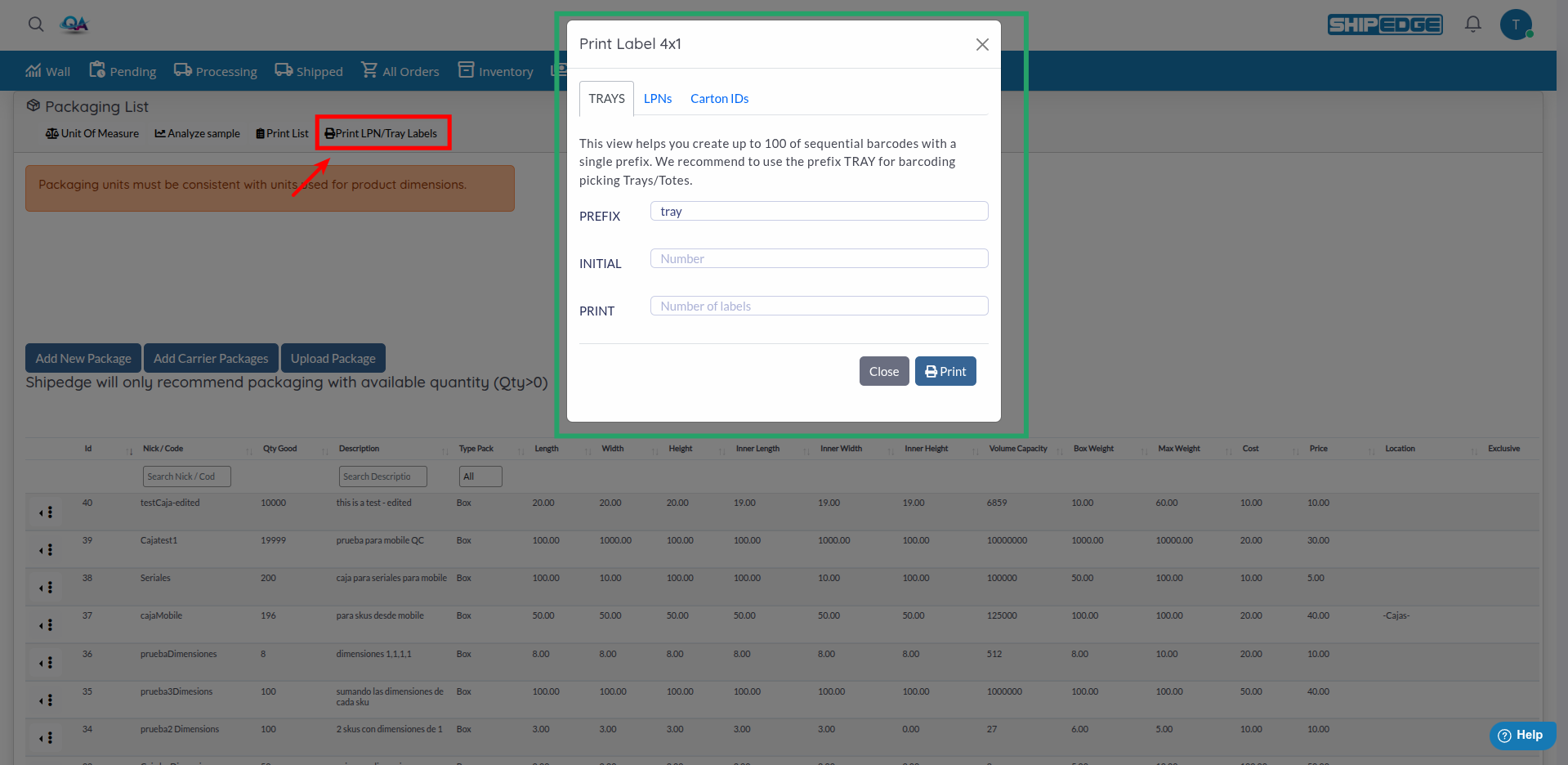 Print package labels