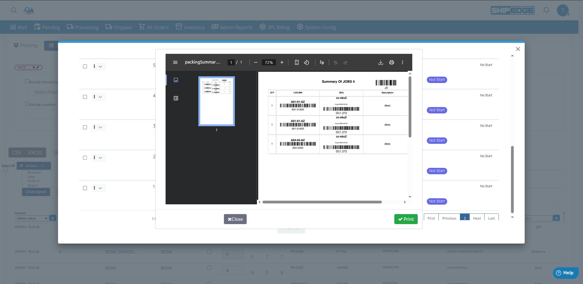 Printing Picking Summaries