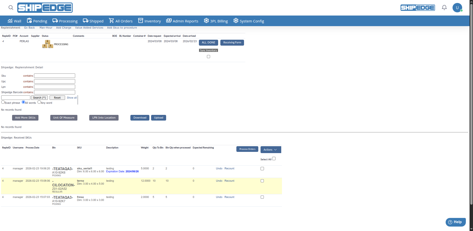 Replenishment Details